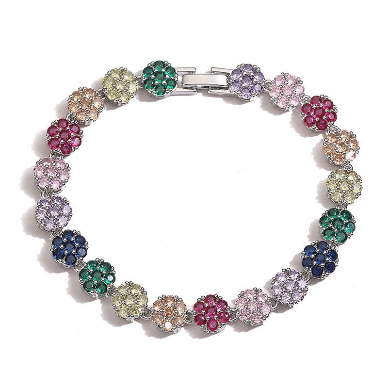 ZAKOL Luksuriøst Skinnende CZ Fargerikt Syvblads Blomst Tennisarmbånd for Kvinner 18k Gullfarge Belagt Mote Zirkon Gaver