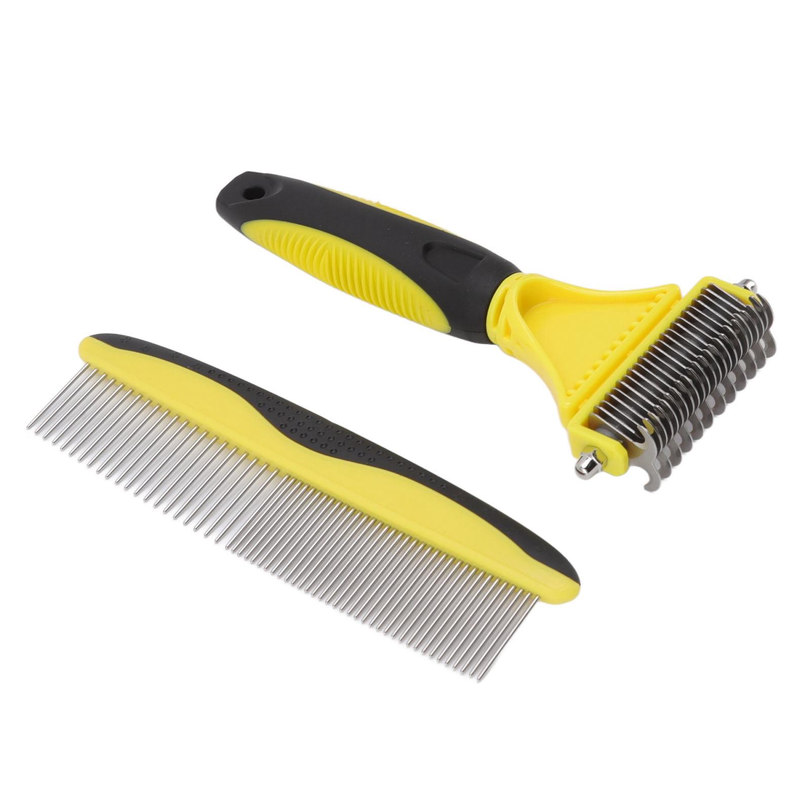 

Pet Undercoat Rake Kit Stainless Steel Double Sided Quick Open Knots Pet Undercoat Rake Brush for Dogs Cats