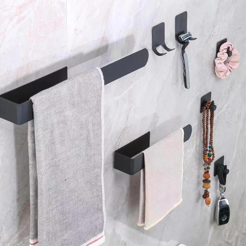 Bathroom Shelf No Hole Towel Rack Simple Stainless Steel Towel Bar Self-stick Fixed Kitchen Towel Rack Space Saving Towel Rack