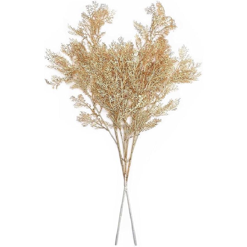 PASYOU Fake Leaves Plants for Christmas Decor, Gold Artificial Shrubs Grass Foliage Plastic Bulk Leaf Indoor Outdoor Home Garden Party Hotel Verandah