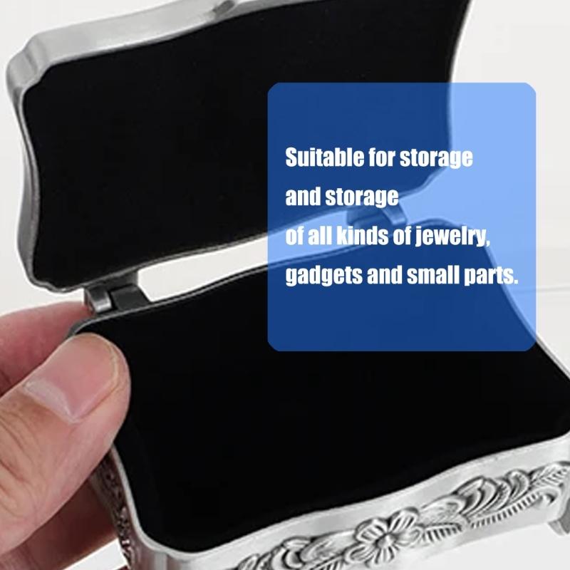 Engraved Alloy Jewelry Box With Multi Compartment Storage For Earrings Necklaces Rings