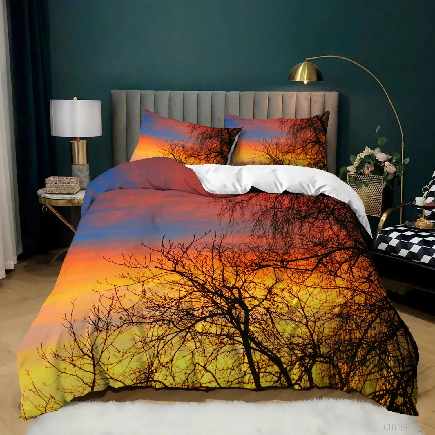 

Sunset Scenery Duvet Cover Set King/Queen Size Eiffel Tower Flower Landscape In Sunlight Polyester Quilt Cover for Teens Adults 70x133cm 3pcs