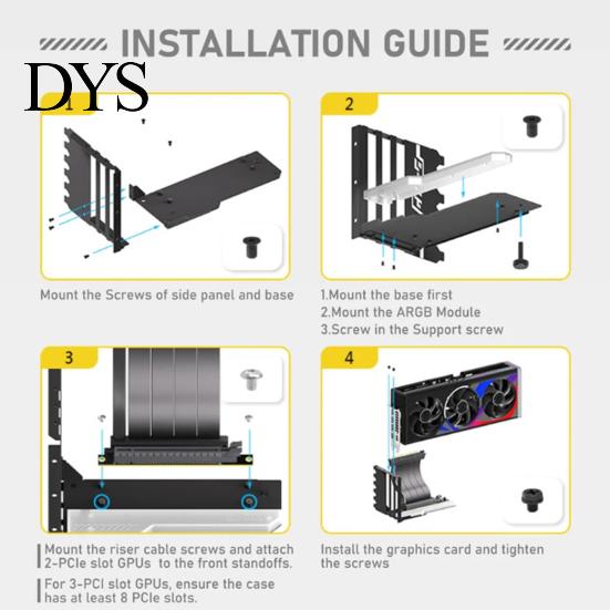 Vertical Video Card Holder Graphics GPU Support PCI-E 4.0 16X Riser Expansion Cable Computer Case Chassis 90 Degrees Right Angle Mount Bracket