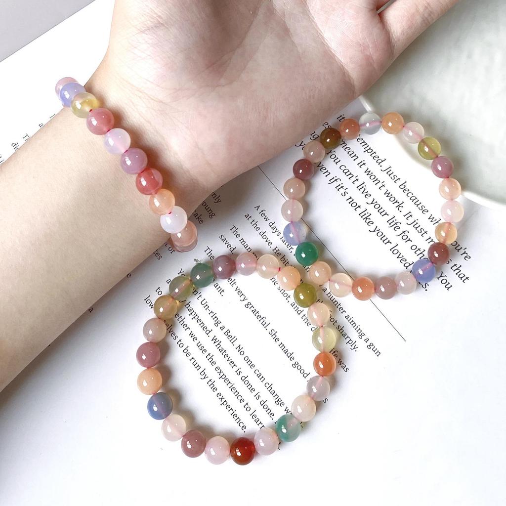 Qian Jing Wan Ma Natural Agate Candy-Colored Round Bead Women's Bracelet