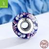 S925 Sterling Silver Pink Floral Lampwork Beads for DIY Bracelets