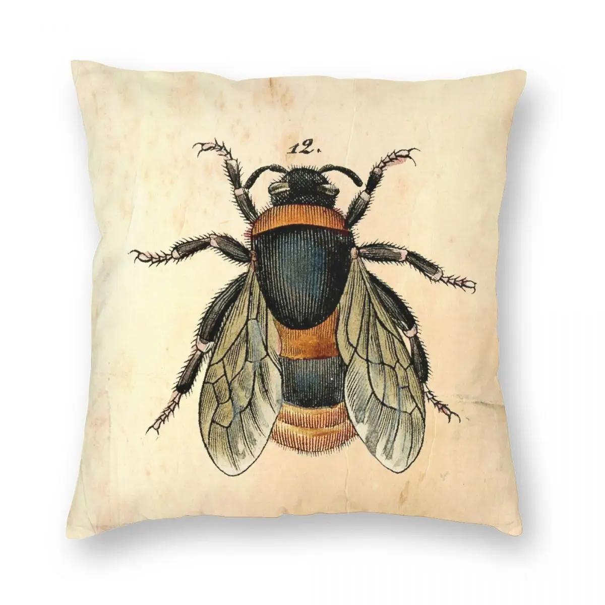 

Vintage Bee Illustration Square Pillowcase Polyester Creative Zip Decor Throw Pillow Case Home Cushion Cover 16x16Inch