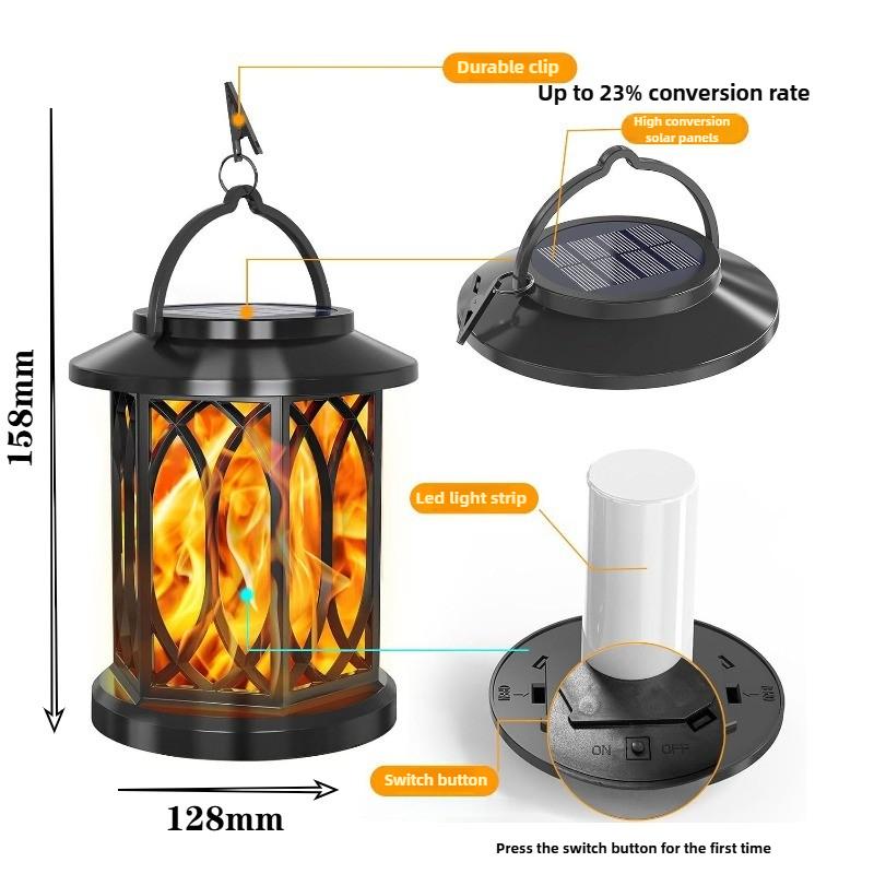 Solar Metal Flickering Flame LED Lantern Outdoor Hanging Light Heavy Duty Solar Powered for Yard Patio Christmas Decoration