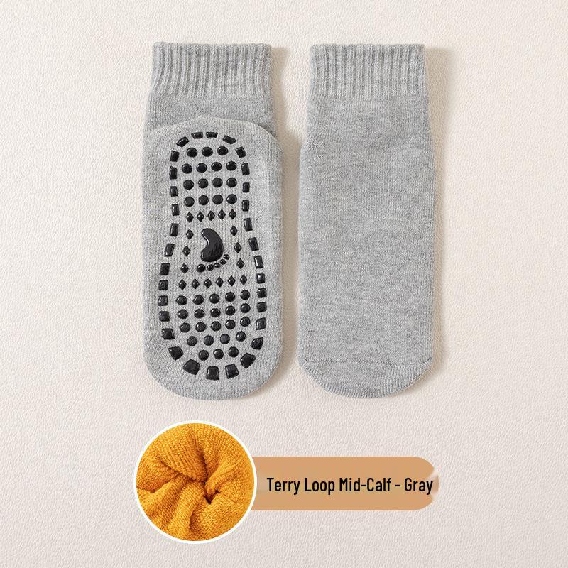 Thick Non-slip Children's Floor Socks for Autumn/Winter Warmth - Mid-Calf Baby/Adult Indoor Trampoline & Yoga Socks
