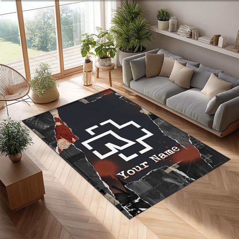 Rammstein Crystal Velvet Rug, Custom Name Text Personalized Non‑Slip Floor Mat for Home Decor Gift