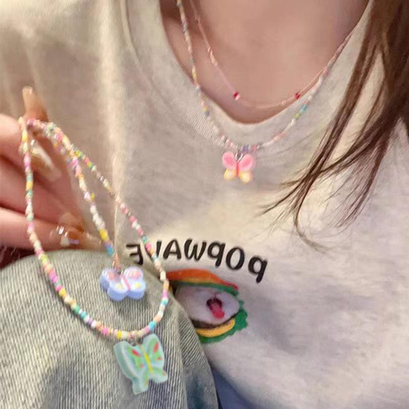Candy-Colored Beaded Butterfly Necklace for Women - Sweet & Cute 2025 Clavicle Accessory