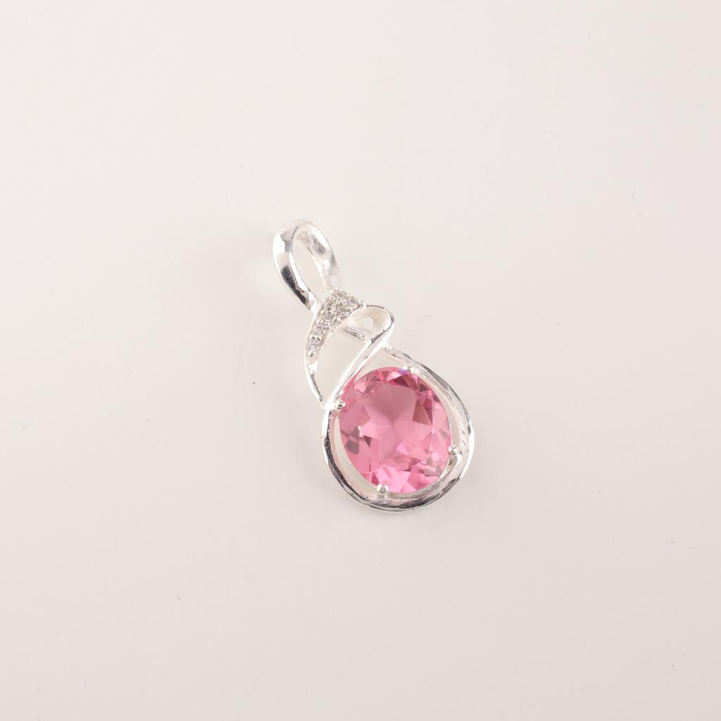 Women Gift Pink Tourmaline Gemstone 925 Sterling Silver Jewelry Zircon Pendant CZP-13-5