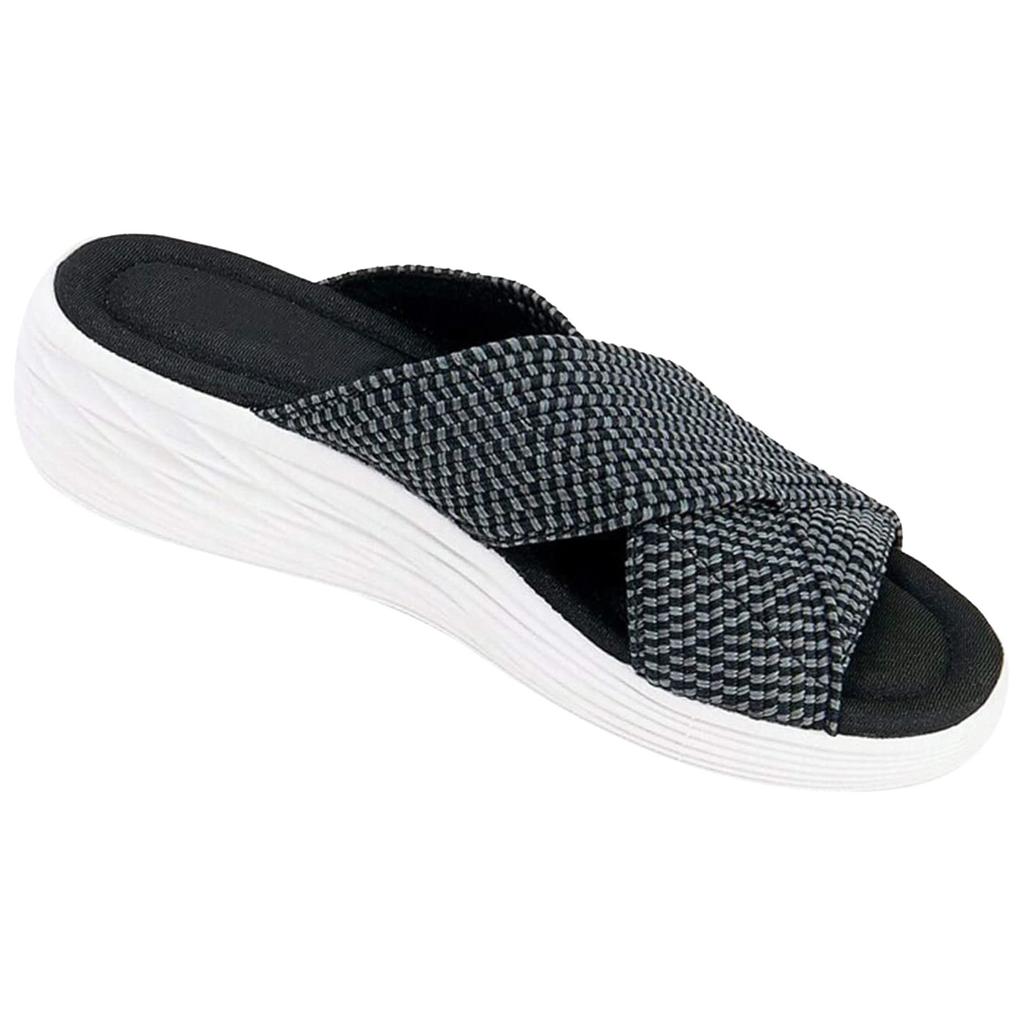 Women Stretch Cross Slide Sandals Summer Beach Wedge  Slippers Shoes