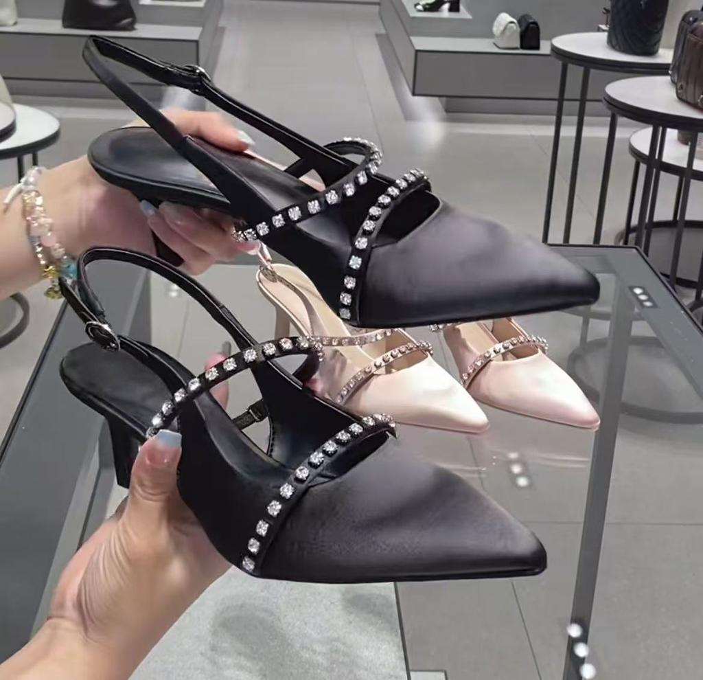 Fashion Women'S Sandals Pink Satin Pointed Toe Rivet Decor High Heels For Women Wedding Dress Shoes For Woman Sandalias De Mujer