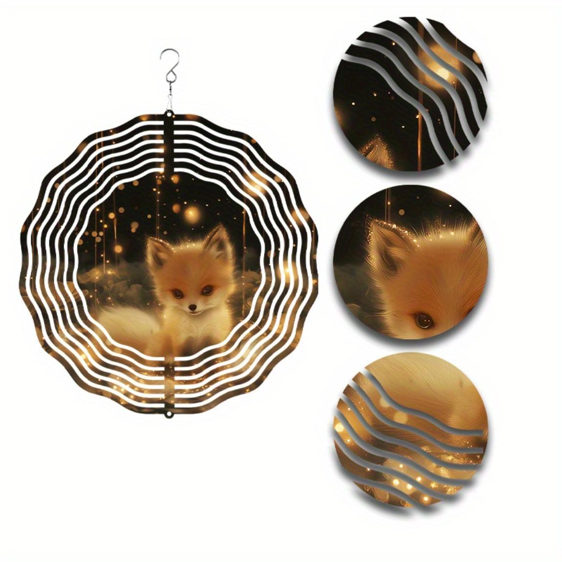 

Shimmering 3D Fox Wind Chime - 10-Inch Dual-Sided Circular Metal Hanging Decoration for Seasonal Holidays (No Power Needed) 01A