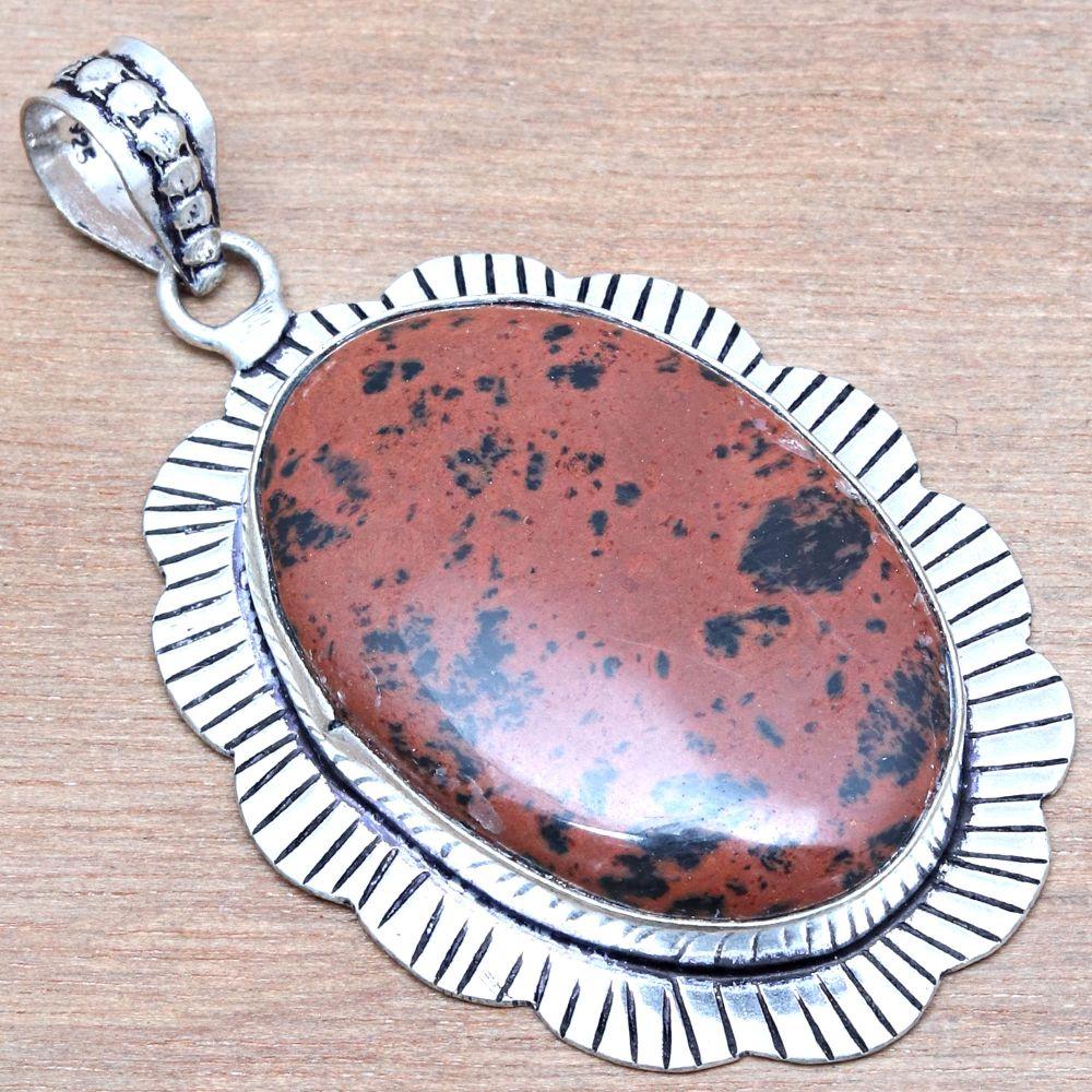 Pendant Mahogany Obsidian Gemstone Gift For Her Silver Jewelry 2.25"