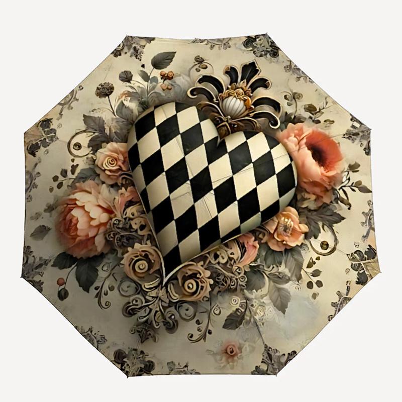 

1pc Heart Floral Automatic Open/close Umbrella, 8-Rib sturdy structure, Portable Travel Umbrella, Parties, Everyday Usel028