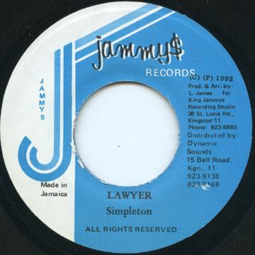 

7inch Record SIMPLETON - Lawyer none Jammy s Records Jamaica Reggae, Ska & Dub Used