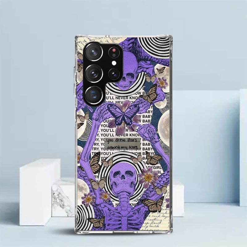 Retro Skull Butterfly Phone Case For Samsung Galaxy S24 S25 Edge S26 Ultra S22 S23 Plus S21 + S20 FE Soft TPU Back Cover Galaxy