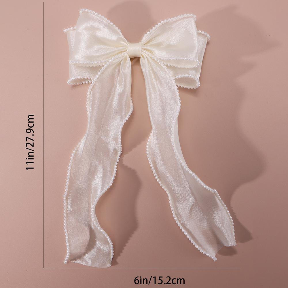 Elegant Bow Ribbon Hairpins for Women Girl Long Pearl Hairpins Bowknot Stain Hairpins Spring Hairpin Hair Accessories Gift