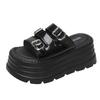 Internet Celebrity Thick-bottomed Toe Slippers Women 2025 New Fashion Retro One-word Belt Buckle Casual Beach Slippers Women