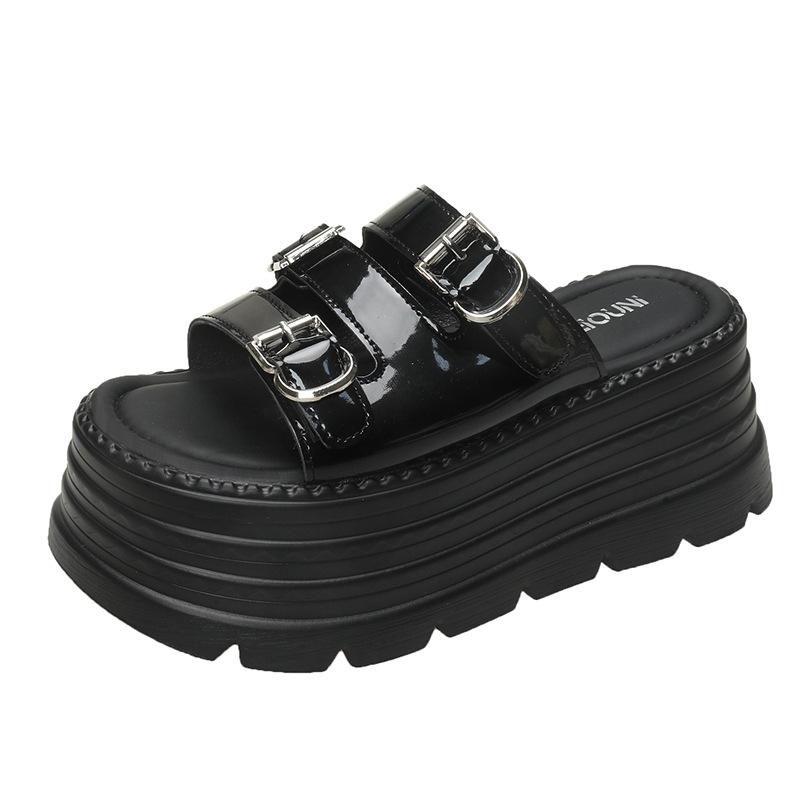 Internet Celebrity Thick-bottomed Toe Slippers Women 2025 New Fashion Retro One-word Belt Buckle Casual Beach Slippers Women