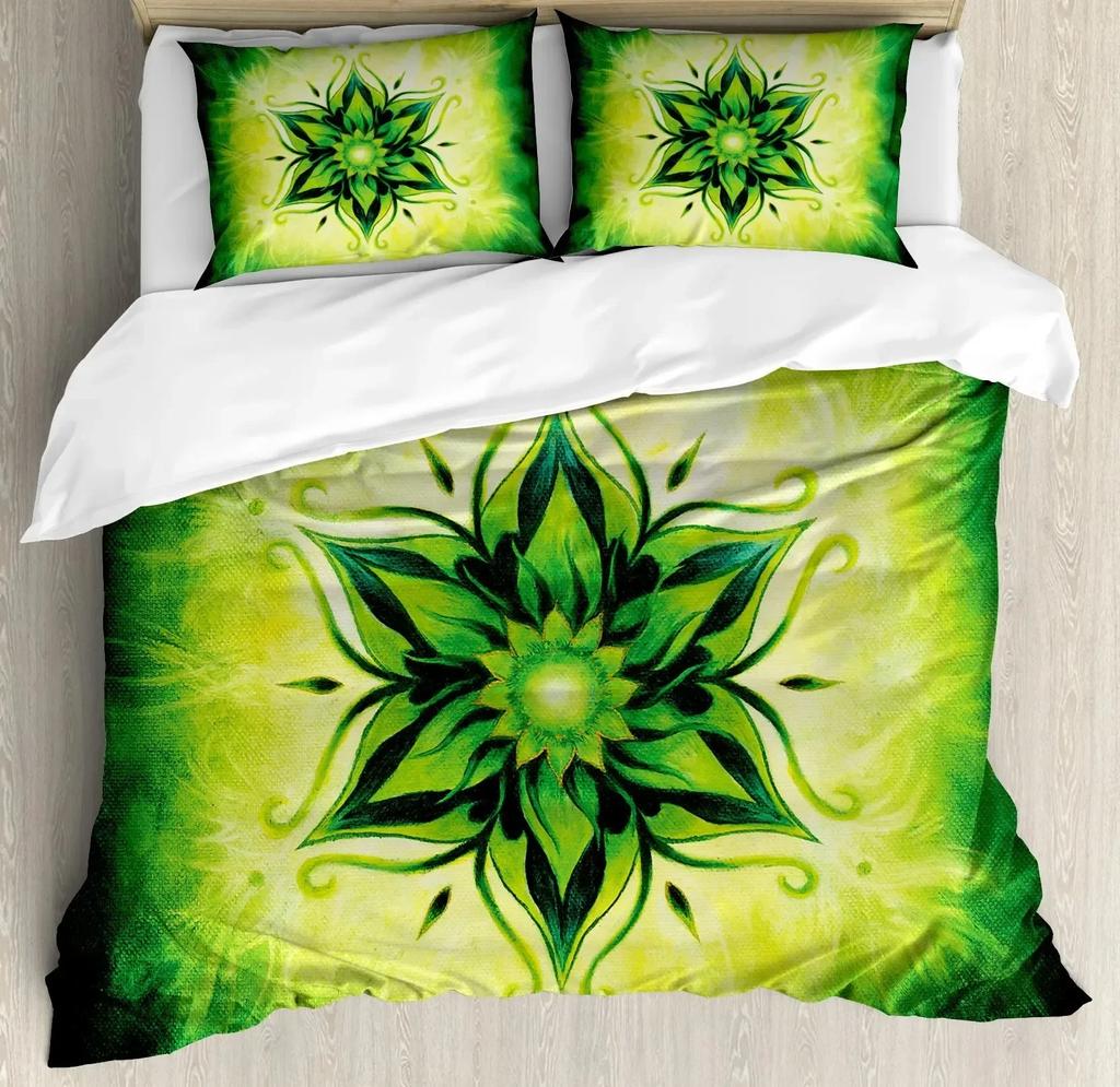 South Mandala Floral Bedding Set Vibrant Color Ornamental Illustration Duvet Cover Set Bohemian Mandala Lotus Design Quilt Cover