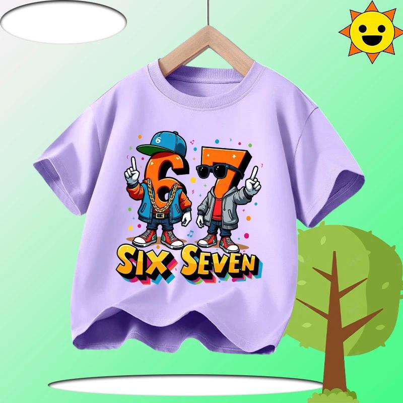 Kids T-Shirts Fashion Oys Girls Polyester Tee Italian 67 Casual Children Clothes Top Summer 67 Six Seven Cool Funny Printed T-shirt