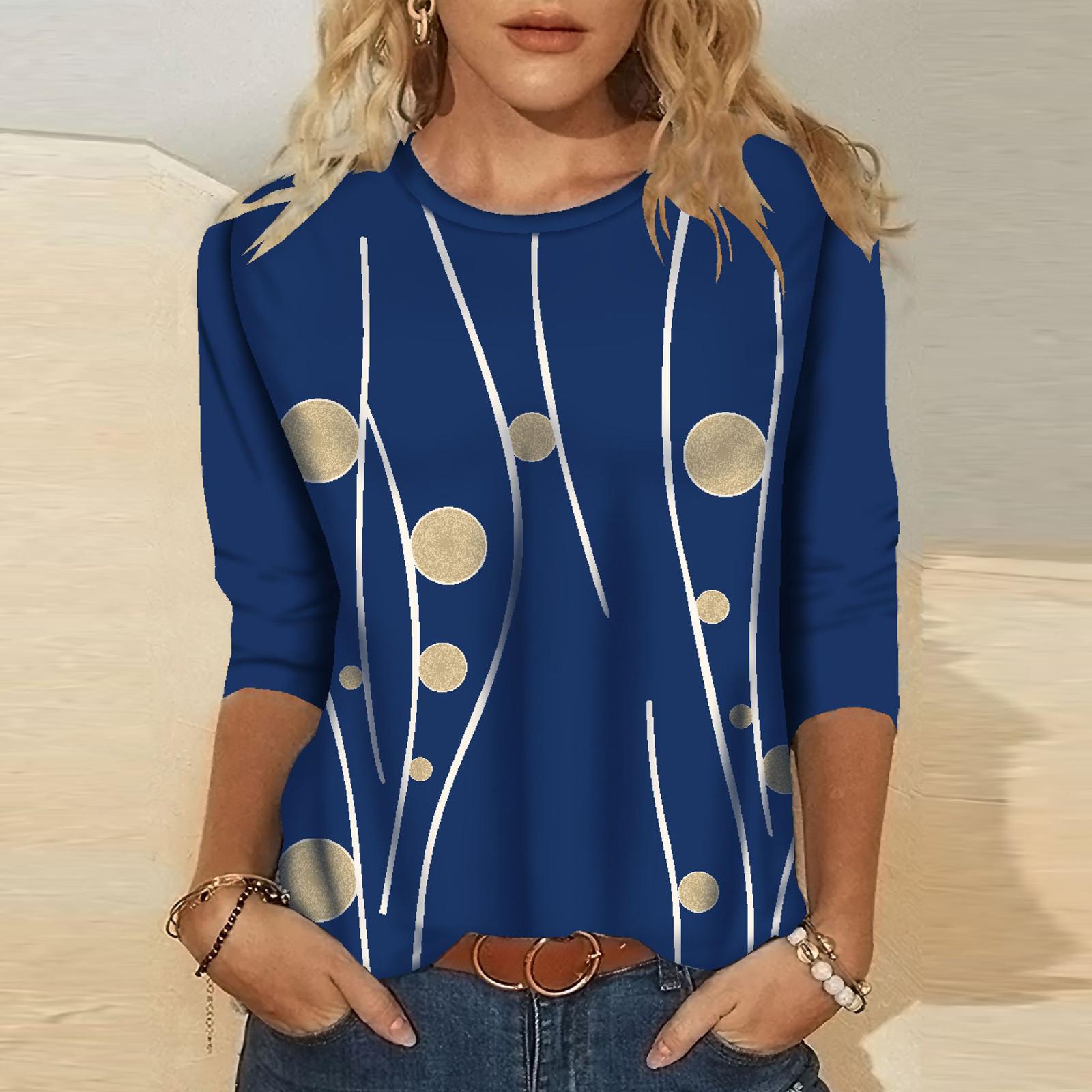 Женский модный повседневный свободный свитер с круглым вырезом и длинным рукавом с принтом L синий