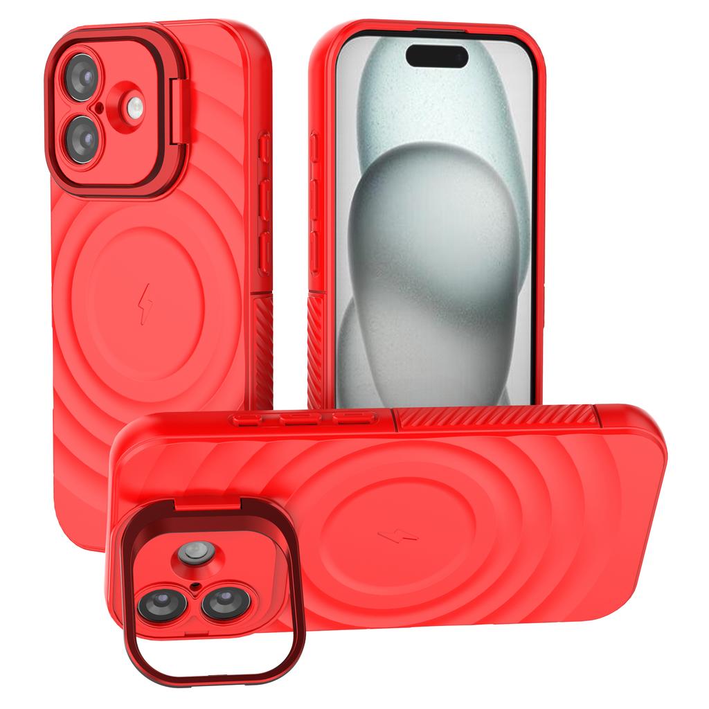 For iPhone 17 Case Compatible with MagSafe PC Kickstand Ripple Texture TPU Phone Cover