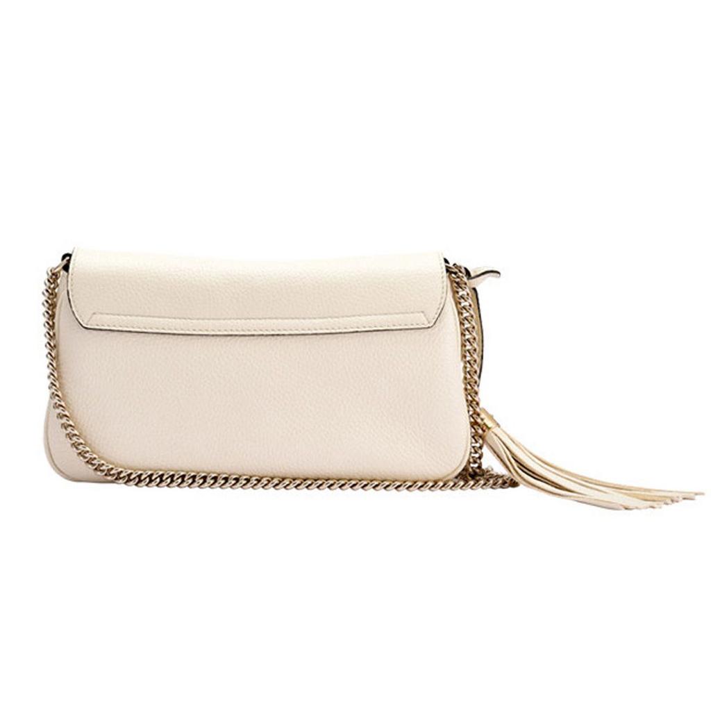 Gucci Imprinted Logo Chain Tassel Leather Shoulder Bag Women Shoulder Bag White 536224-A7M0G-9522