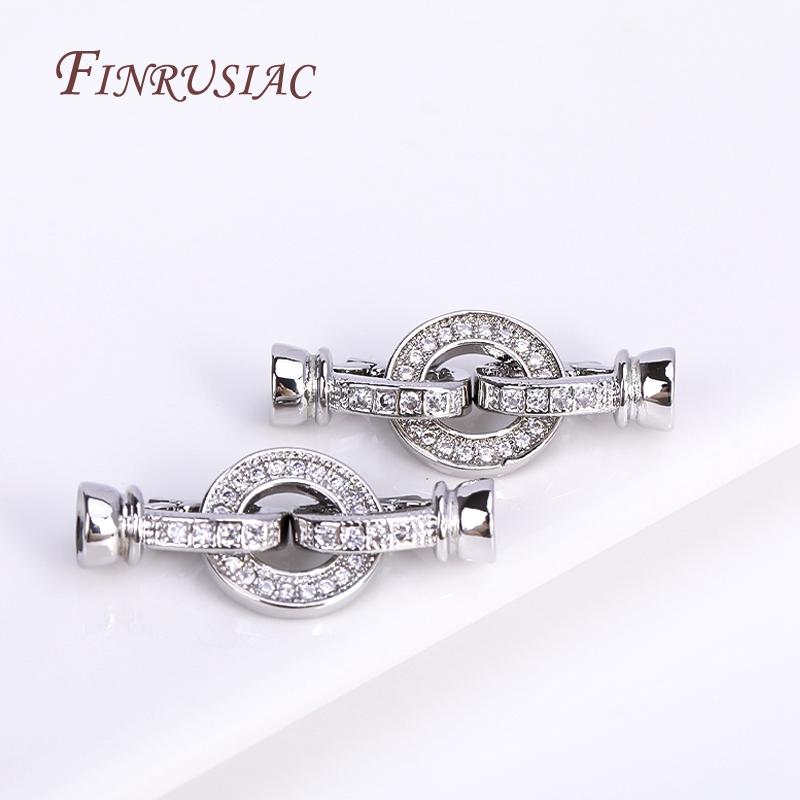Inlaid Zircon Fastener Clasp DIY Pearls Jewelry Fittings Rhodium Plated Creative Round Connector Clasps For Necklace Making