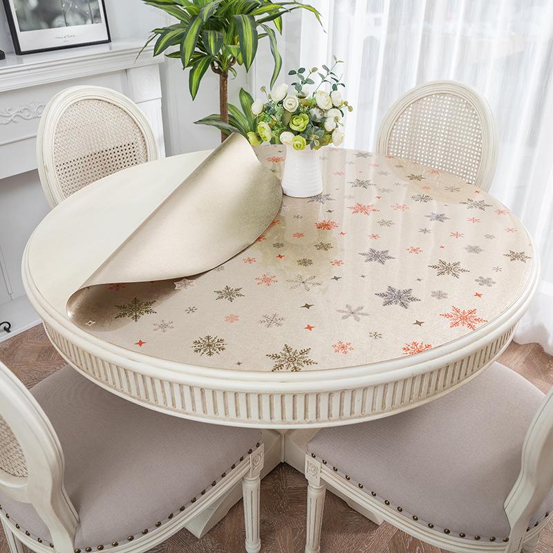 Round Table Tablecloth Pvc Soft Plastic Glass Waterproof, Oil-Proof and Scalding-Proof, Leave-In Round Impervious Dining Table Mat Household