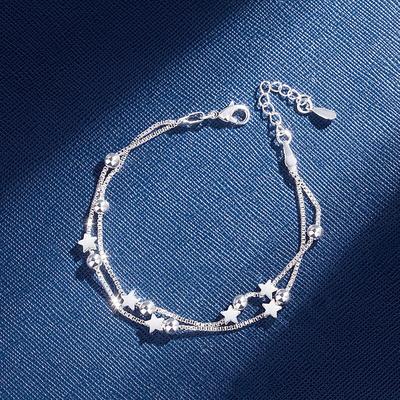 925 Sterling Silver Stars Round Charm Bracelet for Women Elegant Box Chain Birthday Party Jewelry Sl028