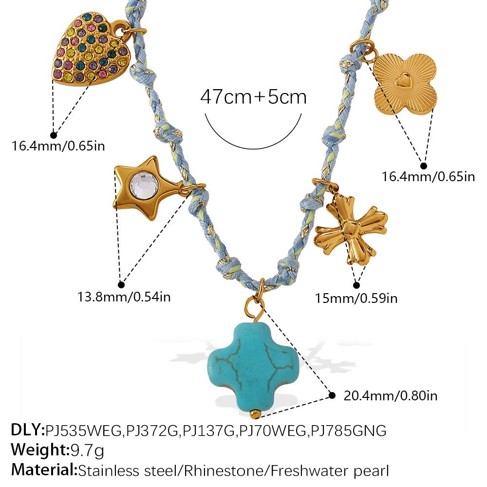 DIY Strandstil Buntes Seil Halsketten- & Armband-Set mit Meeres-Serie Edelstahl-Anhänger