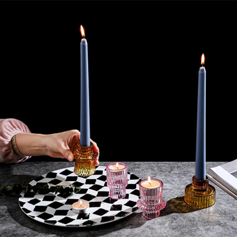 Nordic Mini Glass Candlestick European Taper Candles Holders Table Candle Stand Small Tealight candle holder Home Decoration