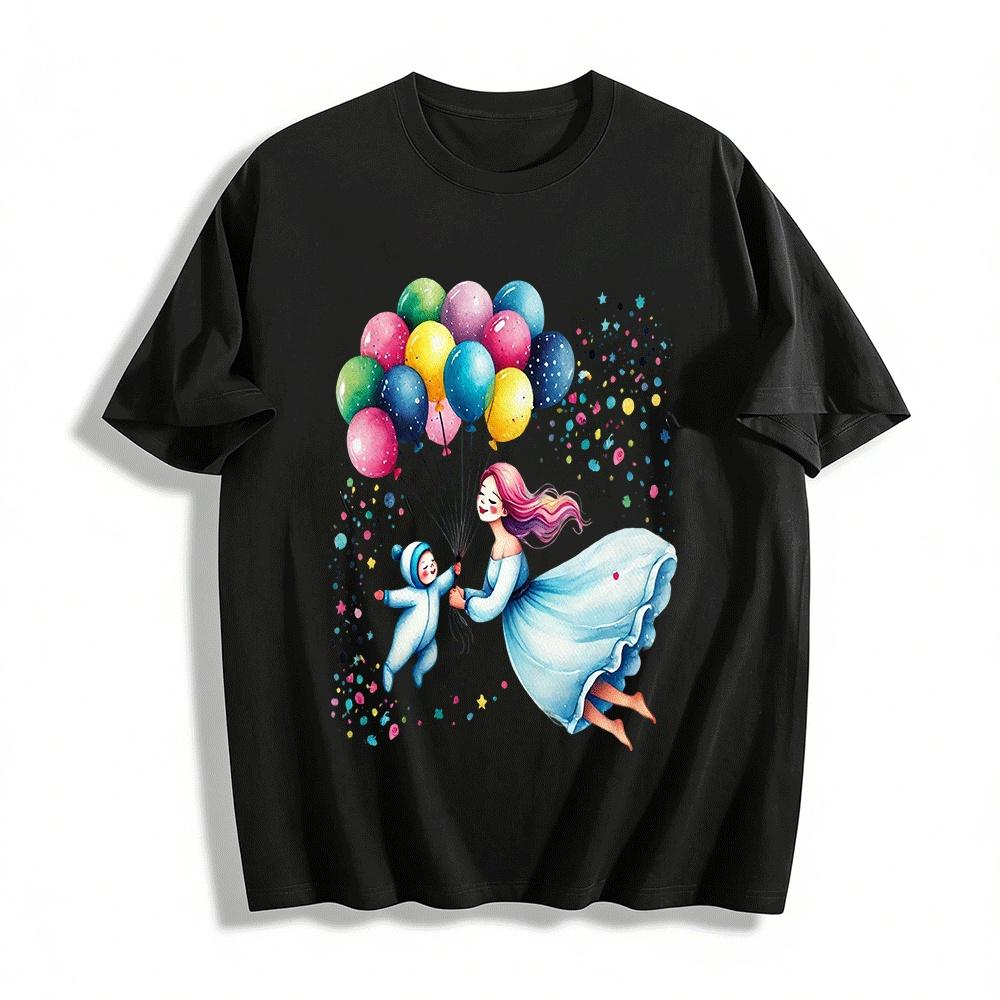 

Mom And Kid Balloon Print Dress Cute Casual Outing Matching Outfit Pure cotton T-shirt XXS