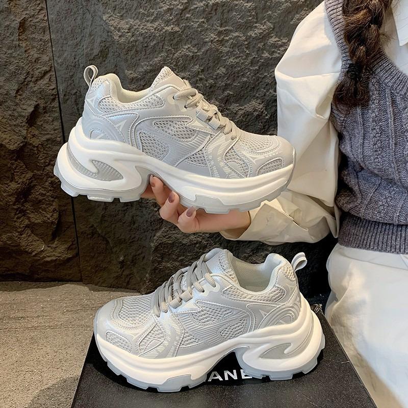 

Zhao Ruth silver dad shoes women s new breathable heightening casual sports shoes round head mesh high heel 40 серый