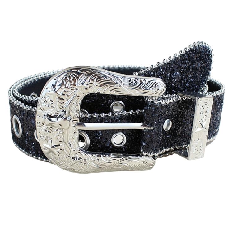 

Shimmering Sequined Belt for Women Fashion Waist Belt 2000s Girl All Matching Belt Unisex Western Belt Vintage Waistband M чорний