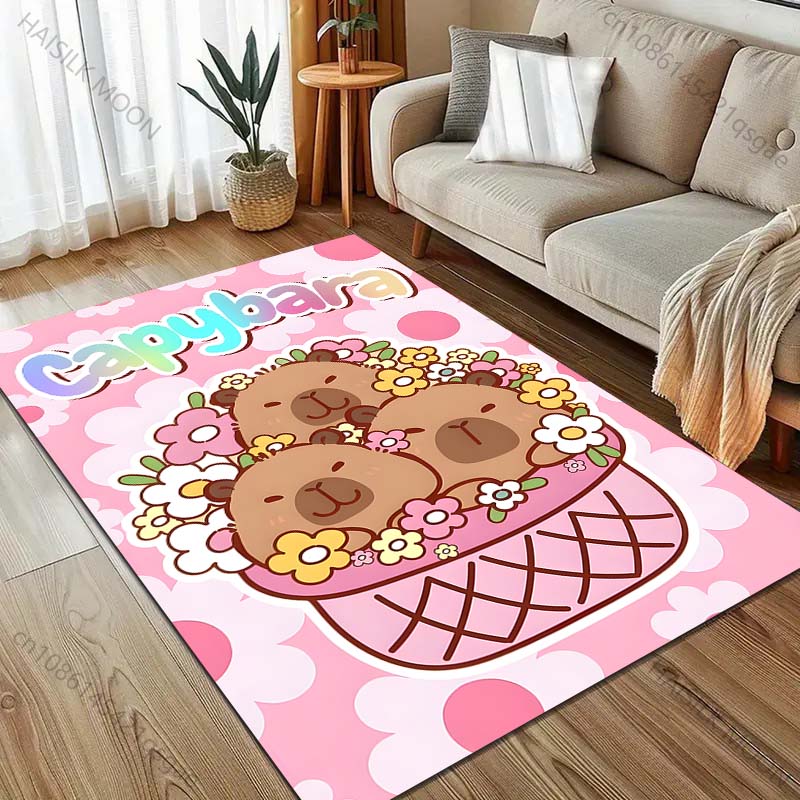 Cute Capybara Print Carpet for Bedroom Living Room Bedside Sofa Floor Mat Modern Home Decor Area Rug Kids Room