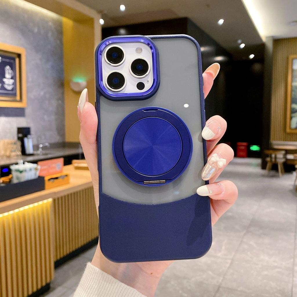 Applicable To IPhone16proMax Rotary 360 Magnetic Suction Bracket Mobile Phone Case Apple 15 Contrast Color Transparent Anti Fall Cover
