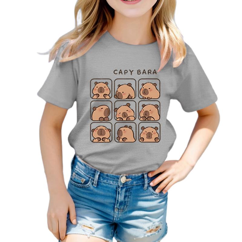 

Детская одежда Kawaii Cartoon Capybara Print Short Sleeve Football Футболка Cute Capybara Lover Gift Animal Capybaras Harajuku Tshirt 150cm