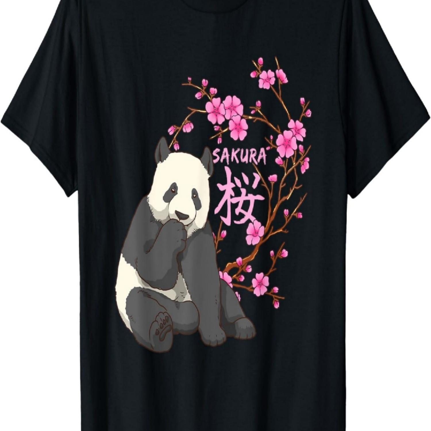 Panda Sakura Cherry Blossom Flower Trees T-Shirt(1) S