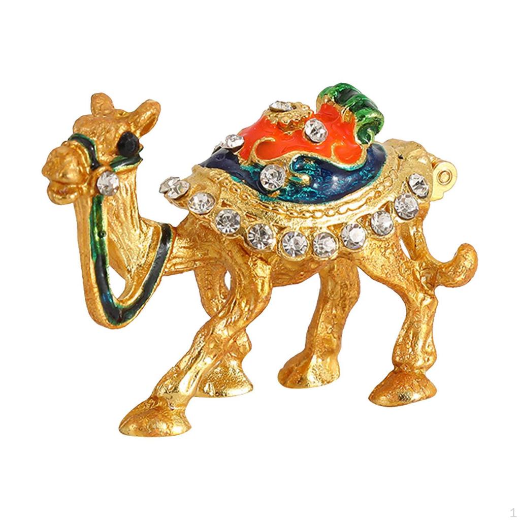Camel Figurine Enameled Jewelry Box Case Multipurpose Alloy Art Decor Trinket Treasure