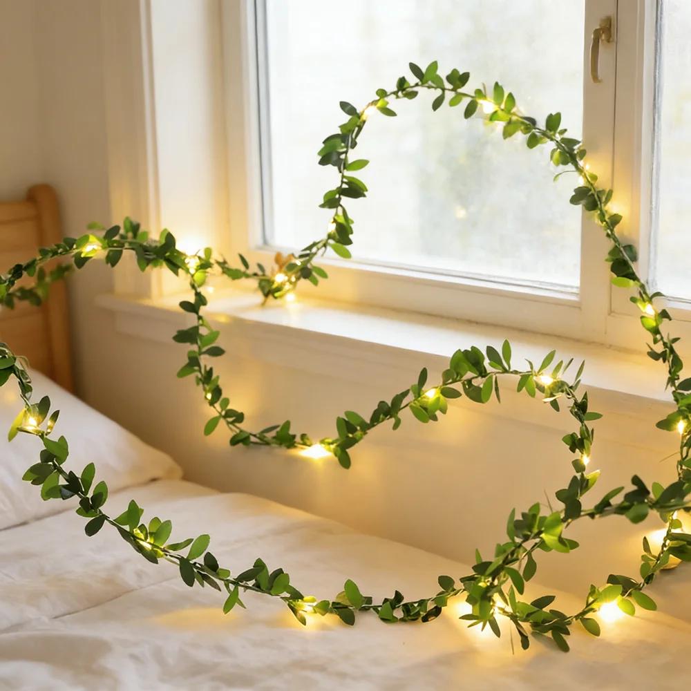 Fairy LED String Lights Maple Leaf Red Berry Ivy Vine Wreath Garland Light For Xmas Wedding Home Courtyard Indoor Party Romantic Atmosphere Decoration