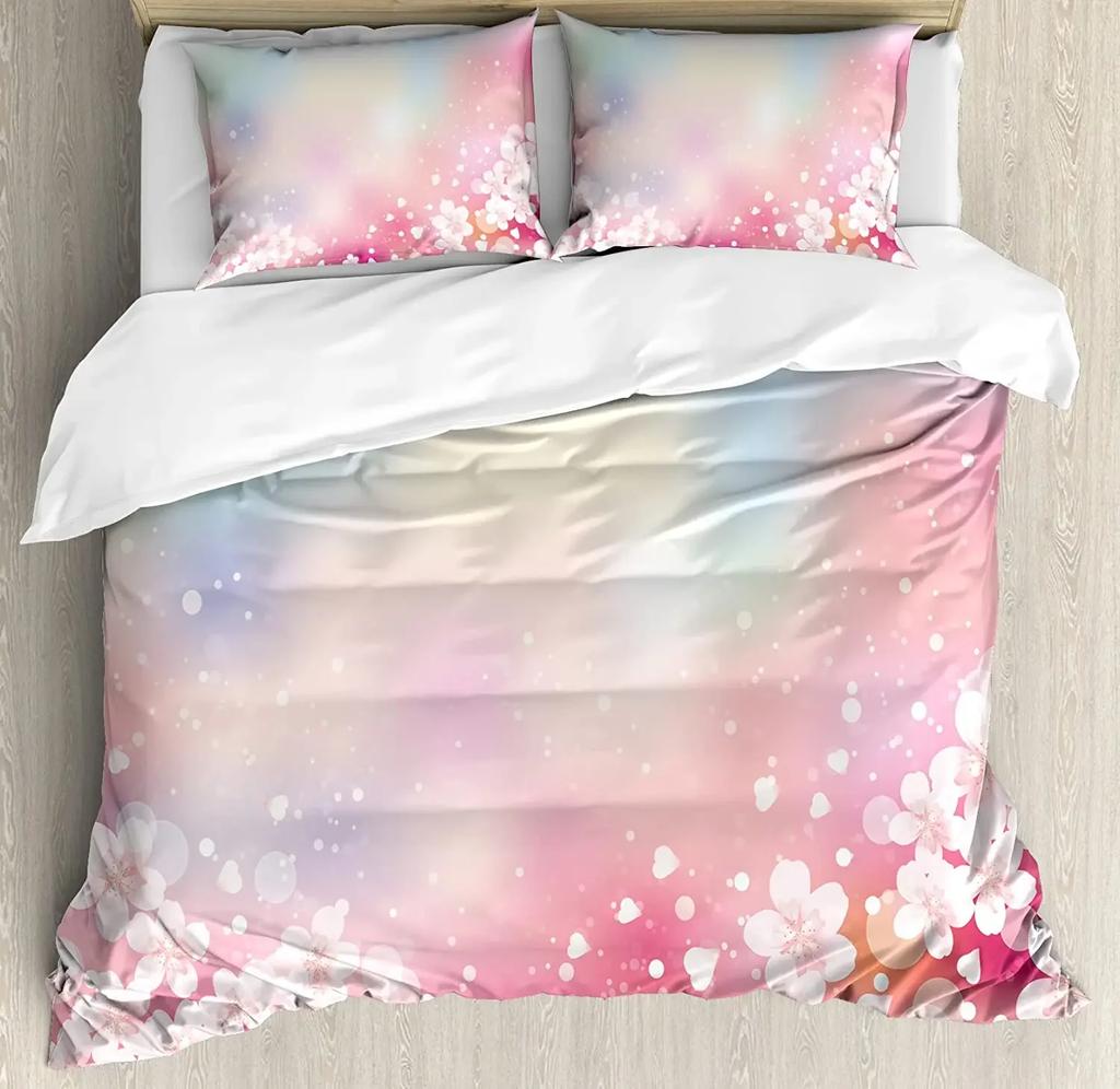 Watercolor Sakura Pink Flower Duvet Cover Bed Bedding Set Home Textile Quilt Cover Pillowcases Bedroom Bedding Set No Sheet