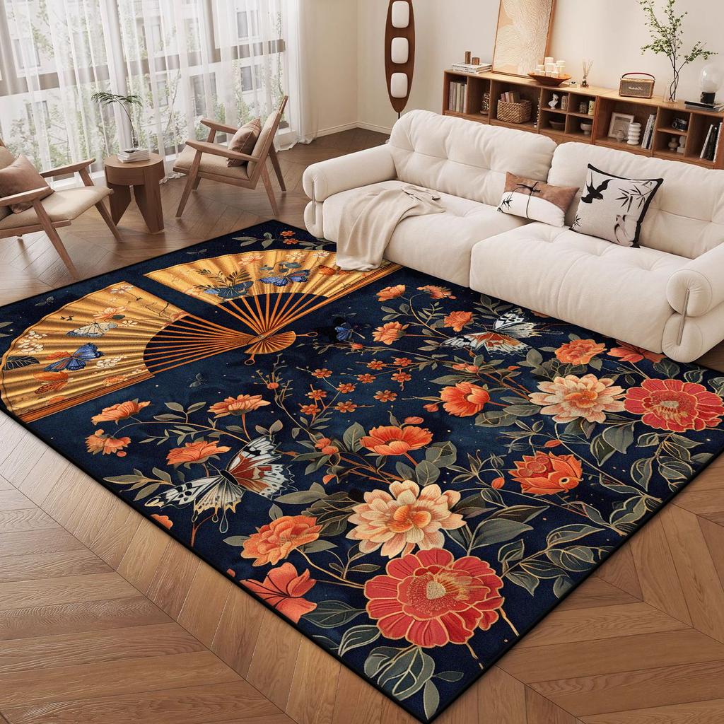 Orientalischer Luxus Dekor Wohnzimmer Teppiche Blumendesign Weiche Raumdekoration Ästhetischer Schlafzimmerteppich Arbeitszimmer Rutschmatte Leicht zu reinigen