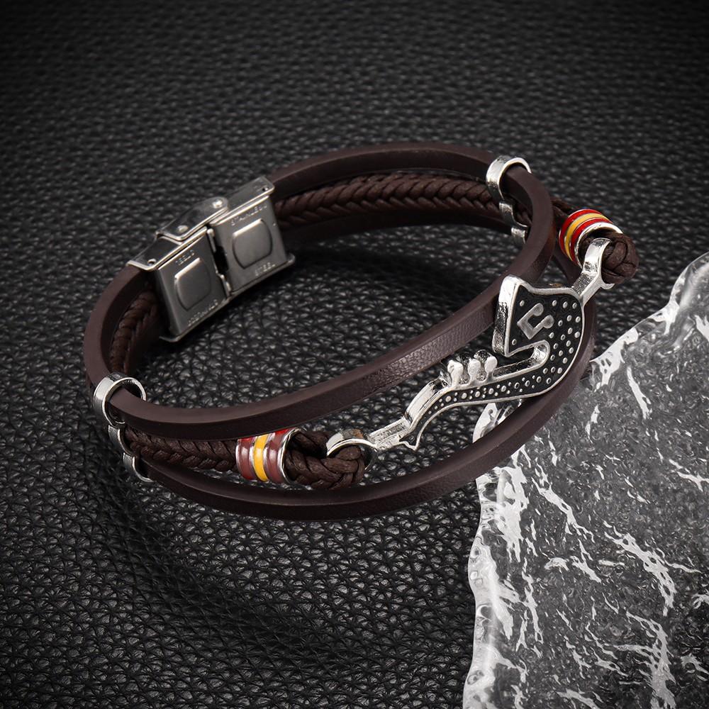 Trendy Personality Saxophone Music Bracelets for Men Leather Woven Note Multi-Layer Bracelet Student Men's Accessory Bracelet