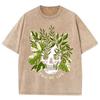 Couple T-Shirts Loose Oversized Wash Denim Tees Skull Botanical Print Casual Chic Unisex Short-Sleeved Vintage Top