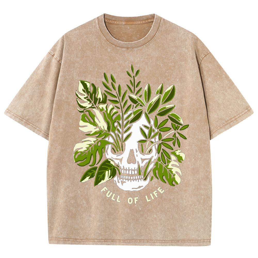 Couple T-Shirts Loose Oversized Wash Denim Tees Skull Botanical Print Casual Chic Unisex Short-Sleeved Vintage Top