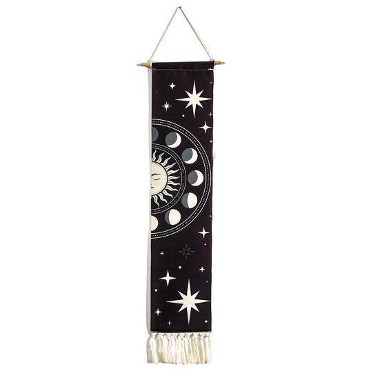 Fringed Tapestry Soft Cotton Star Prints Wall with Sun Moon Hanging Bohemian Style A
